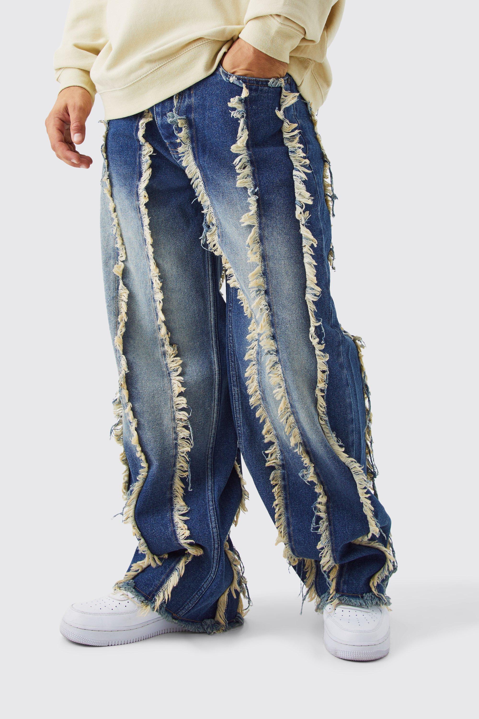 Baggy Rigid Frayed Edge Jeans | boohooMAN USA